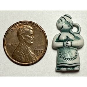 Vintage Cracker Jack Green and White Cartoon Character Woman Charm 1G